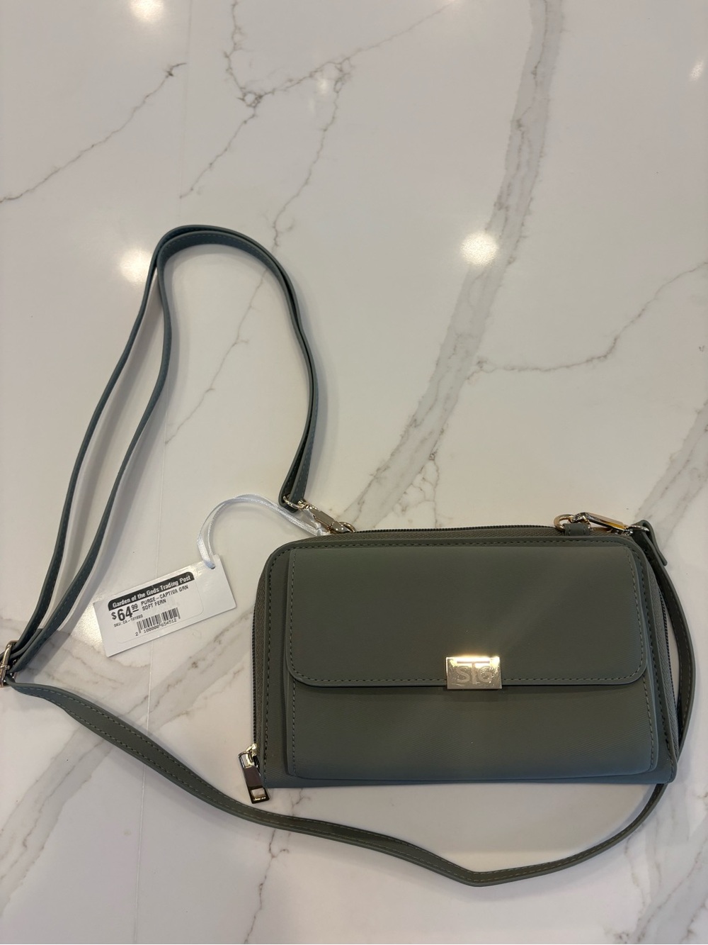 Sleek Olive Green Crossbody Wallet Bag with Gold Hardware